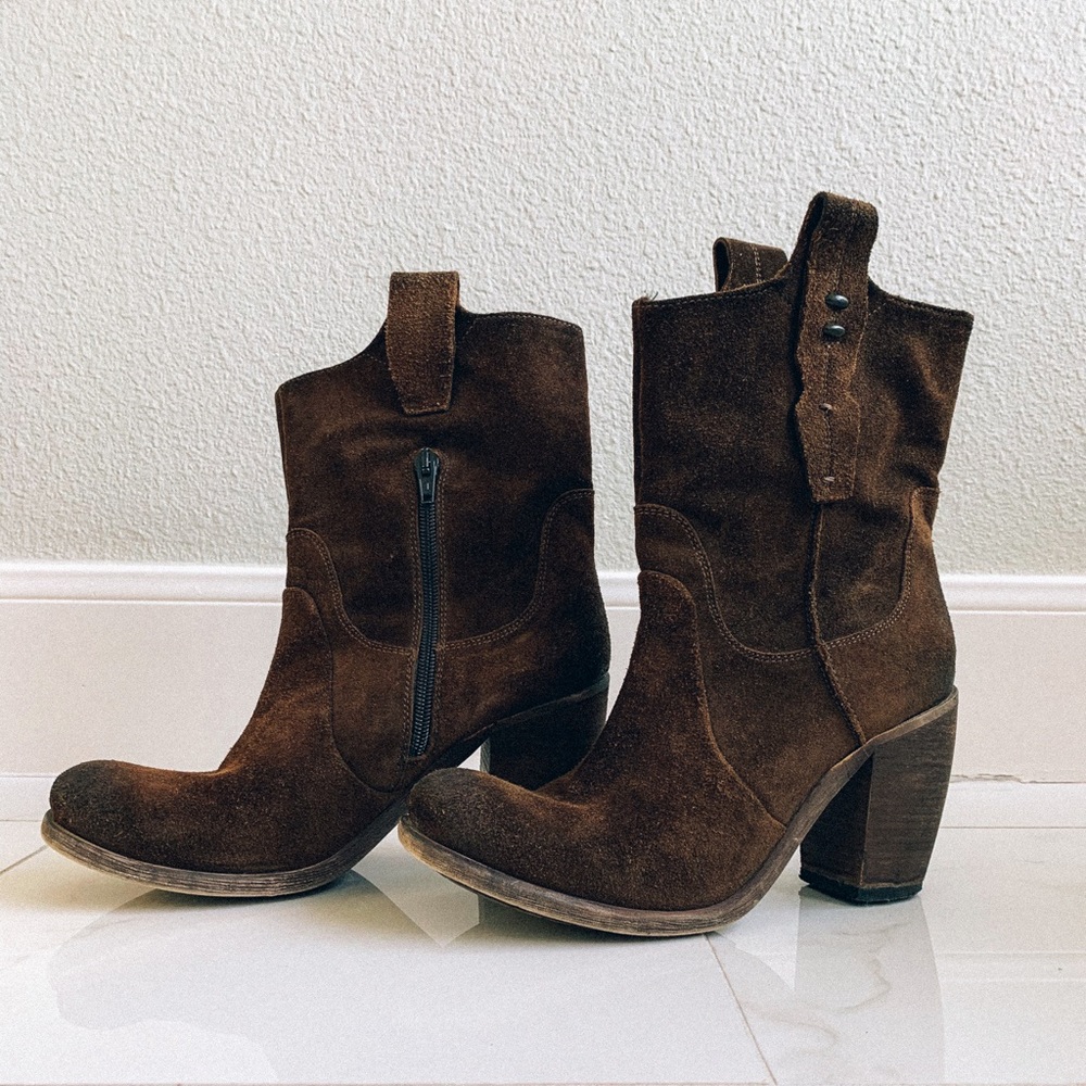 Suede Leather Mid Heel Boot